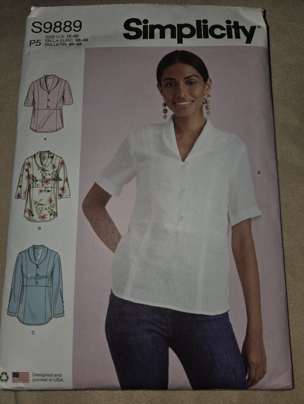 Simplicity S9889 Sewing Pattern Misses Raised Waist Shawl Collar Tops Size 12-20